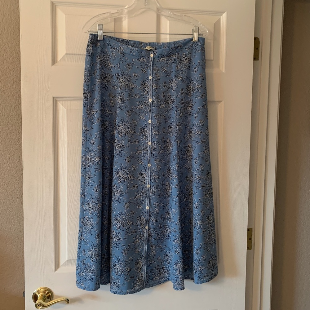 Max Studio Blue Polyester Mid-Length Skirt, Size Large